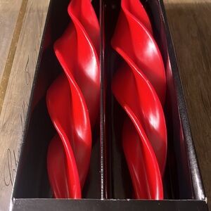 Pair of Large Red Retro Handmade Mozart Swirl Candles by Montanna in Orig.Box